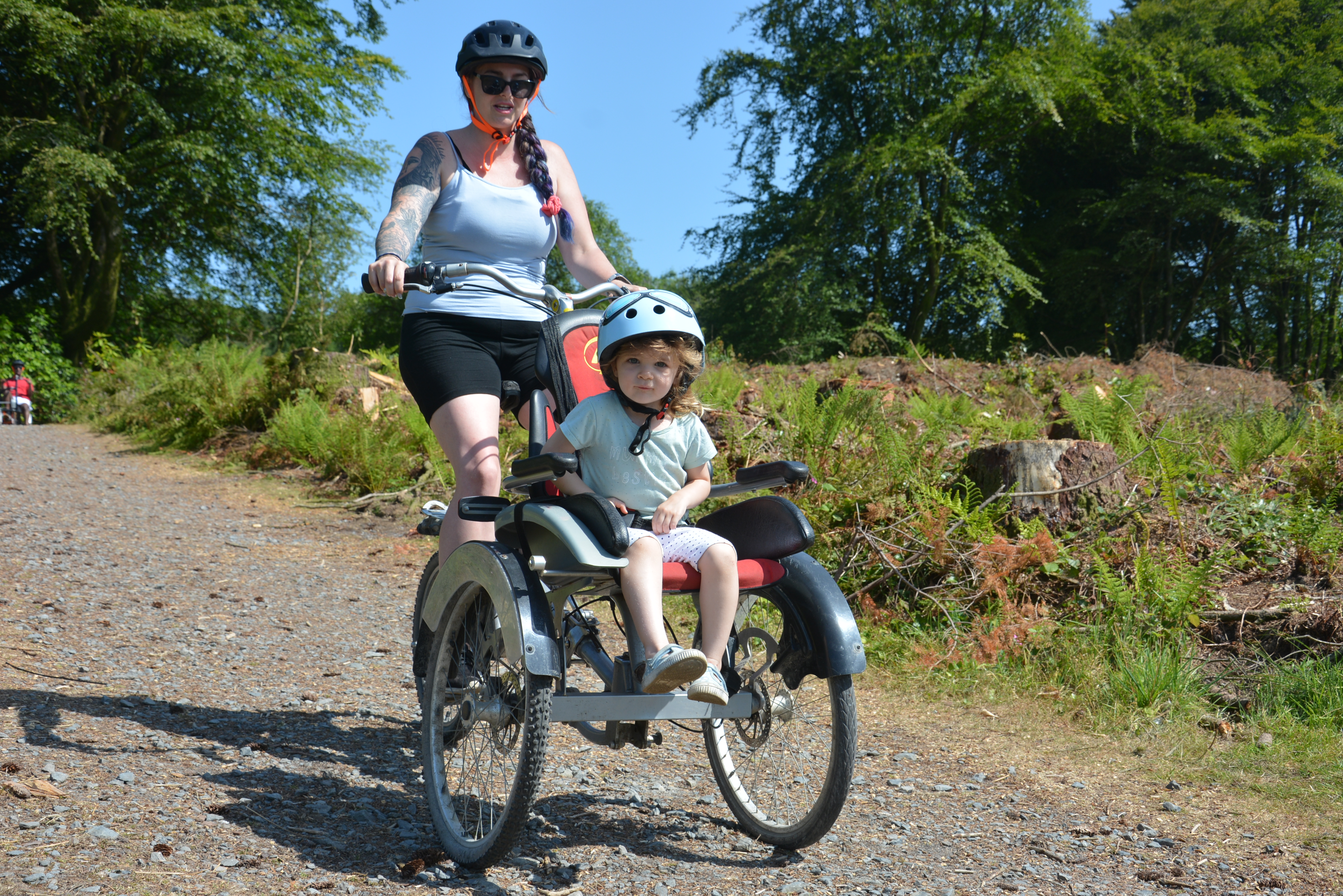 A mother and child at Calvert Exmoor trying accessible cycling