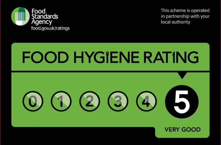 Food Standards Agency food hygiene rating logo showing five for very good
