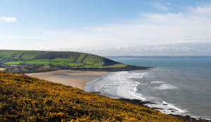 Croyde beach and sea surrounded by beautiful countryside