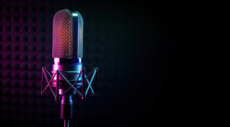 A microphone with a black background