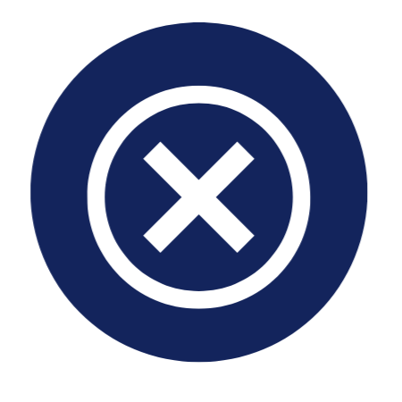 A white X shape in a circle in the centre of a dark blue circle background