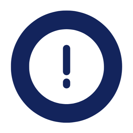 A dark blue exclamation mark in a white circle, which sits within a dark blue circle
